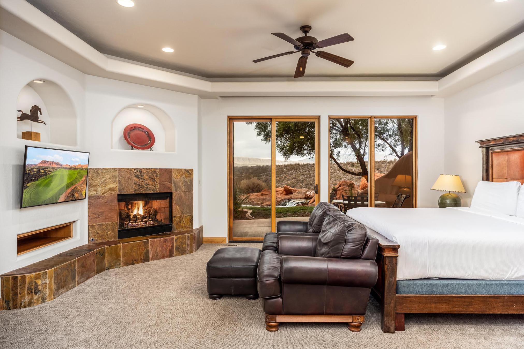 Bedroom with fireplace