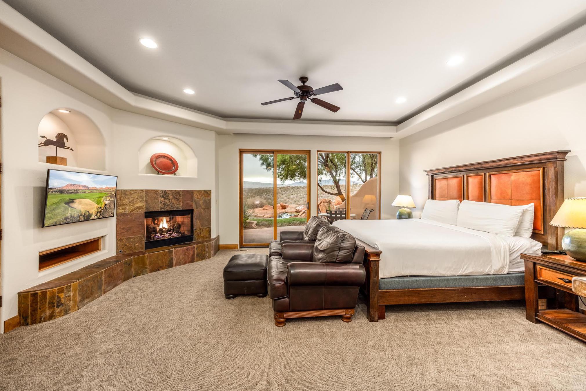 Guest bedroom with a fireplace