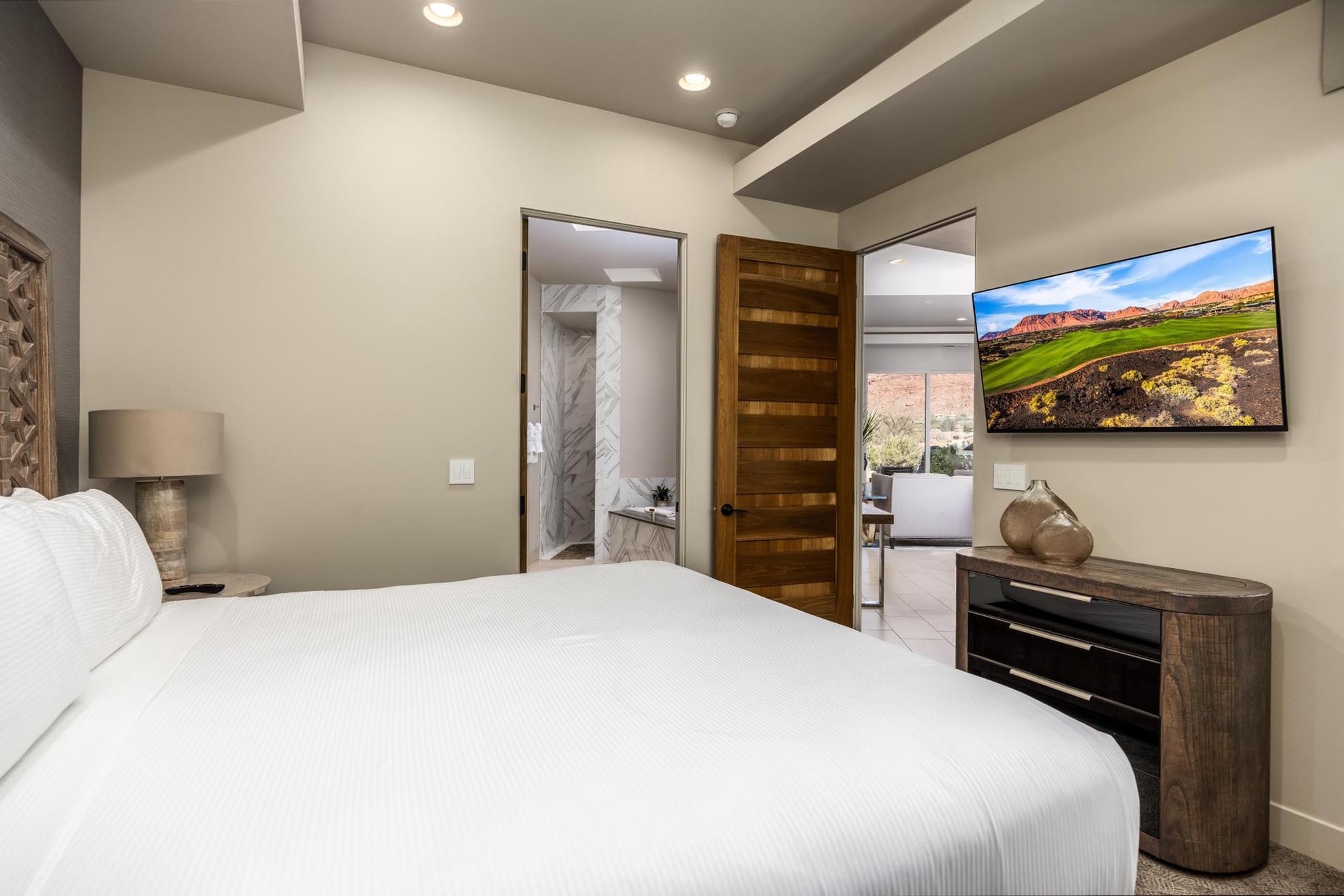 Bed in hotel room